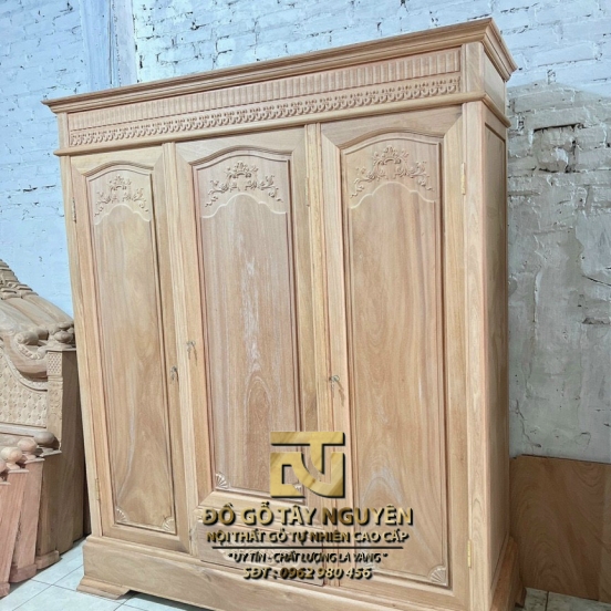 Tủ quần áo 3 cánh trơn gõ đỏ 100%