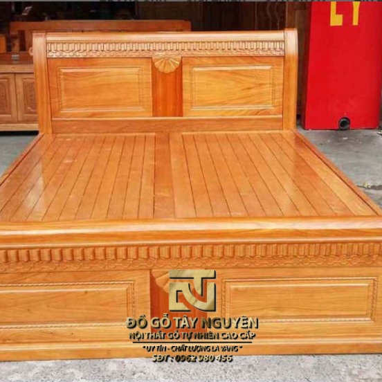 Giường gõ đỏ mẫu quạt - vạt phản thưa