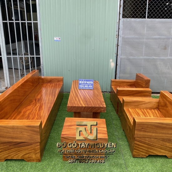 Bộ sofa chữ H gỗ Gõ EKU siêu vân 6 món
