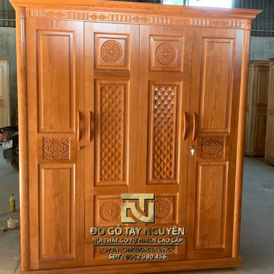 Tủ quần áo 4 cánh Gõ Đỏ Đẹp sắc nét