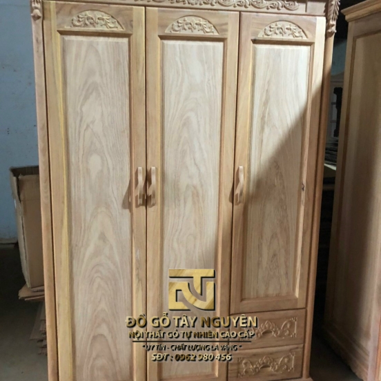 Tủ quần áo 3 cánh có hộc gỗ gõ đỏ