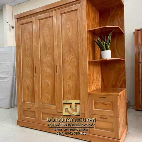 Tủ quần áo 3 cánh có kệ góc phải