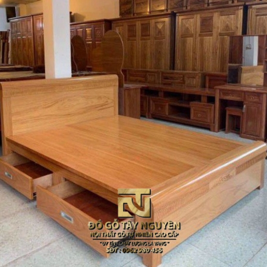 Giường ngủ gõ đỏ có ngăn kéo