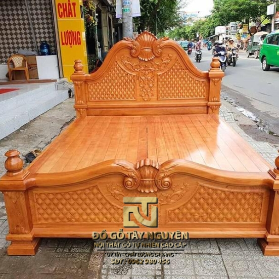 Giường ngủ hoa lá tây cao cấp gõ đỏ