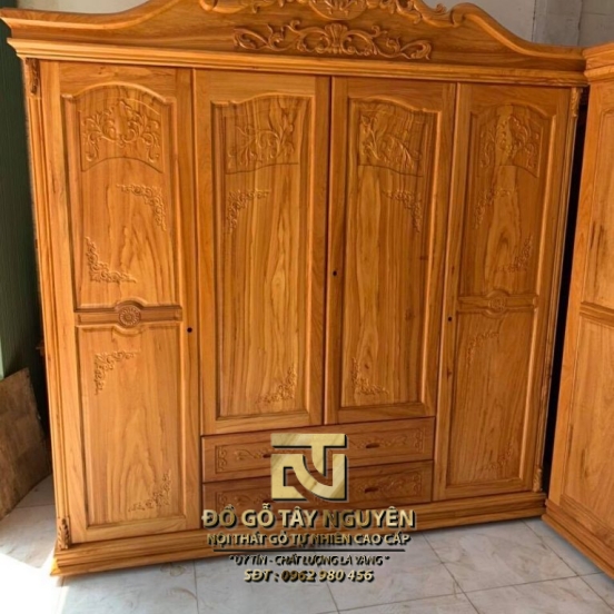 Tủ quần áo 4 cánh có hộc gỗ gõ đỏ
