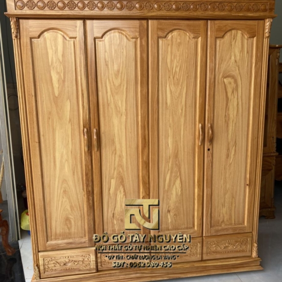 Tủ quần áo 4 cánh trơn gõ đỏ 100%