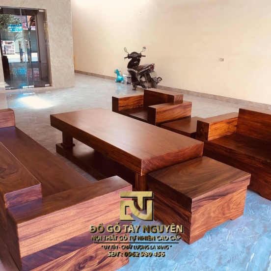 sofa chữ H gỗ gõ đỏ nguyên khối