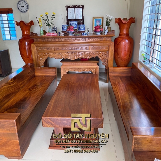 Sofa đối gỗ gõ đỏ phòng khách đẳng cấp
