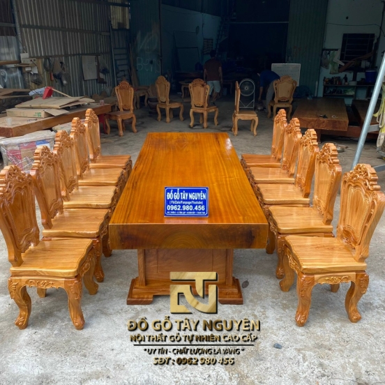 Bàn dài ghép 10 ghế Louis gỗ gõ đỏ (110x14x282)