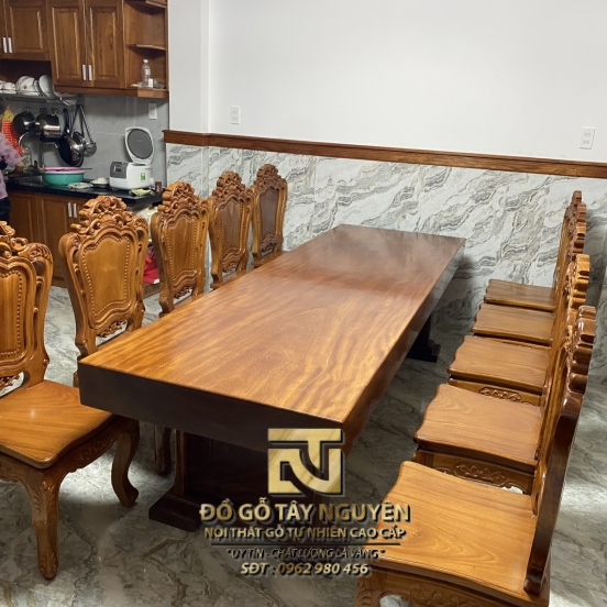 Bộ bàn ăn gỗ Gõ đỏ ghép 10 Ghế Louis(90x15x277)