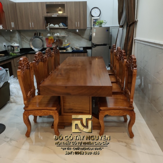 Bộ bàn dài ghép 10 ghế Louis full gỗ Gõ đỏ (81x12x262)