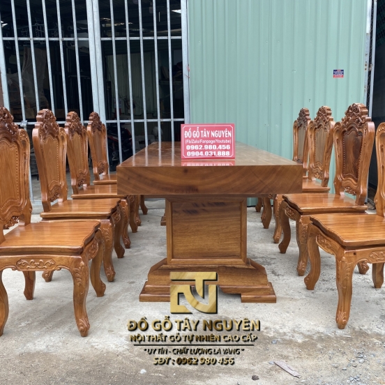 Bàn dài ghép 8 ghế Louis full bộ gỗ Gõ đỏ(90x15x237)