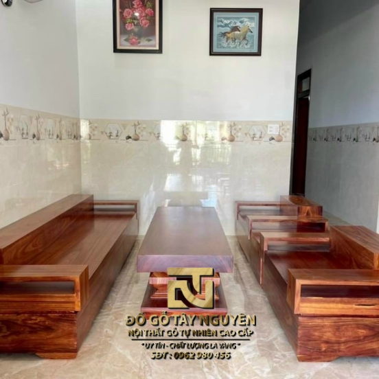 Sofa nguyên khố chữ H gõ đỏ 100% 5 món