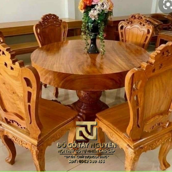 Bộ bàn tròn 6 ghế louis full gỗ gõ đỏ