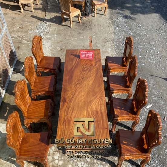 Bàn dài ghép 8 ghế Louis full bộ gỗ Gõ đỏ(80x12x252)